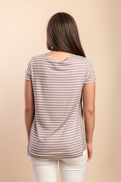 T-shirt con stampa a righe, beige