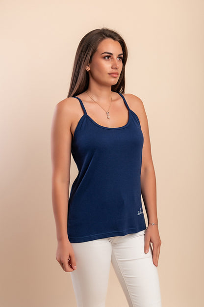 Top in cotone con spalline sottili, beige