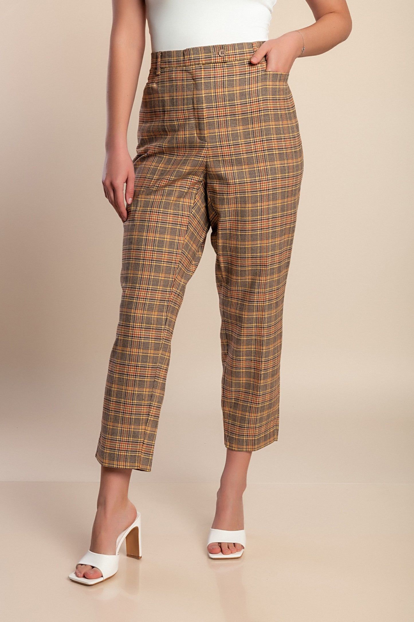 Pantaloni a quadri taglie forti, marroni