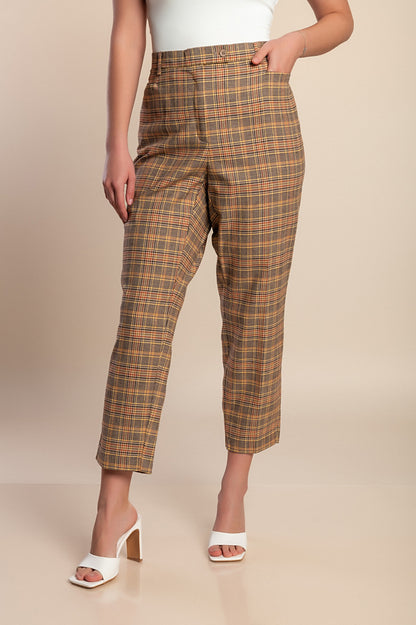 Pantaloni a quadri taglie forti, marroni