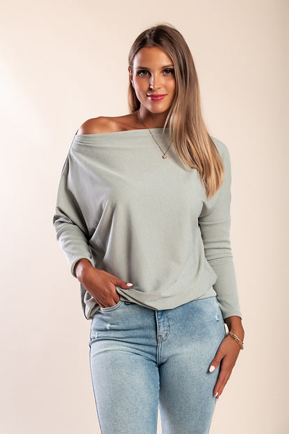 MAGLIETTA OVERSIZE CON SCOLLO A BARCA E MANICHE AMPIE DANICA, GRIGIO