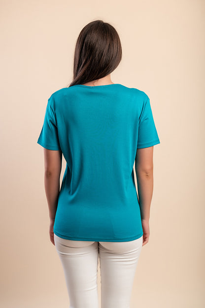 T-shirt in cotone con stampa, turchese