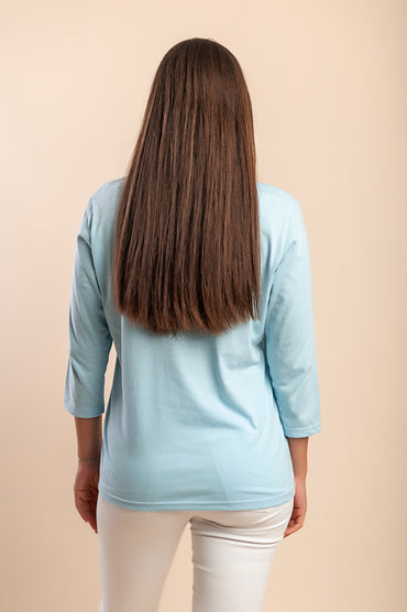 Top manica 3/4, azzurro