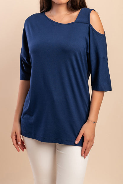 T-shirt con scollo asimmetrico, blu scuro