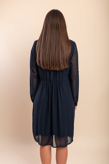 Abito midi taglie forti con maniche lunghe, blu scuro