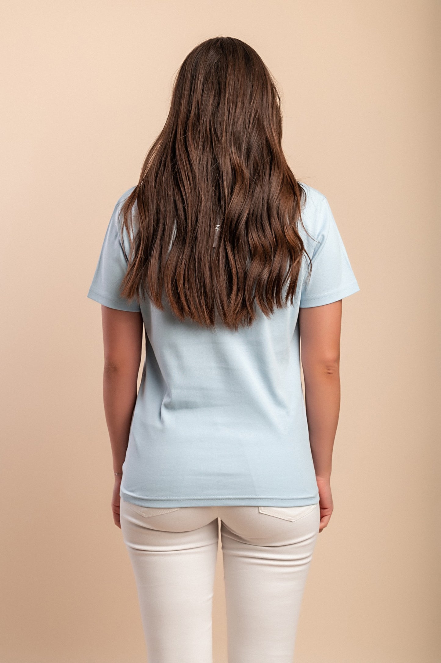 T-shirt in cotone con scollo tondo, azzurra
