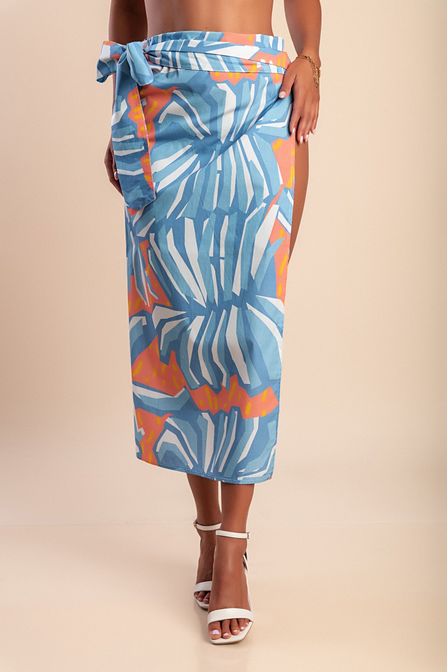 Pareo in cotone con stampa, blu