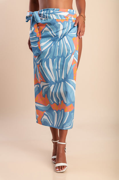 Pareo in cotone con stampa, blu