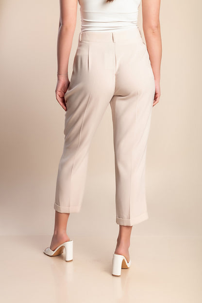 Pantaloni a vita alta, crema