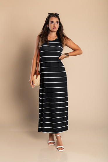 Maxi abito con stampa a righe, nero