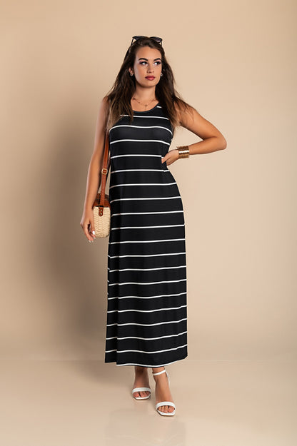 Maxi abito con stampa a righe, nero