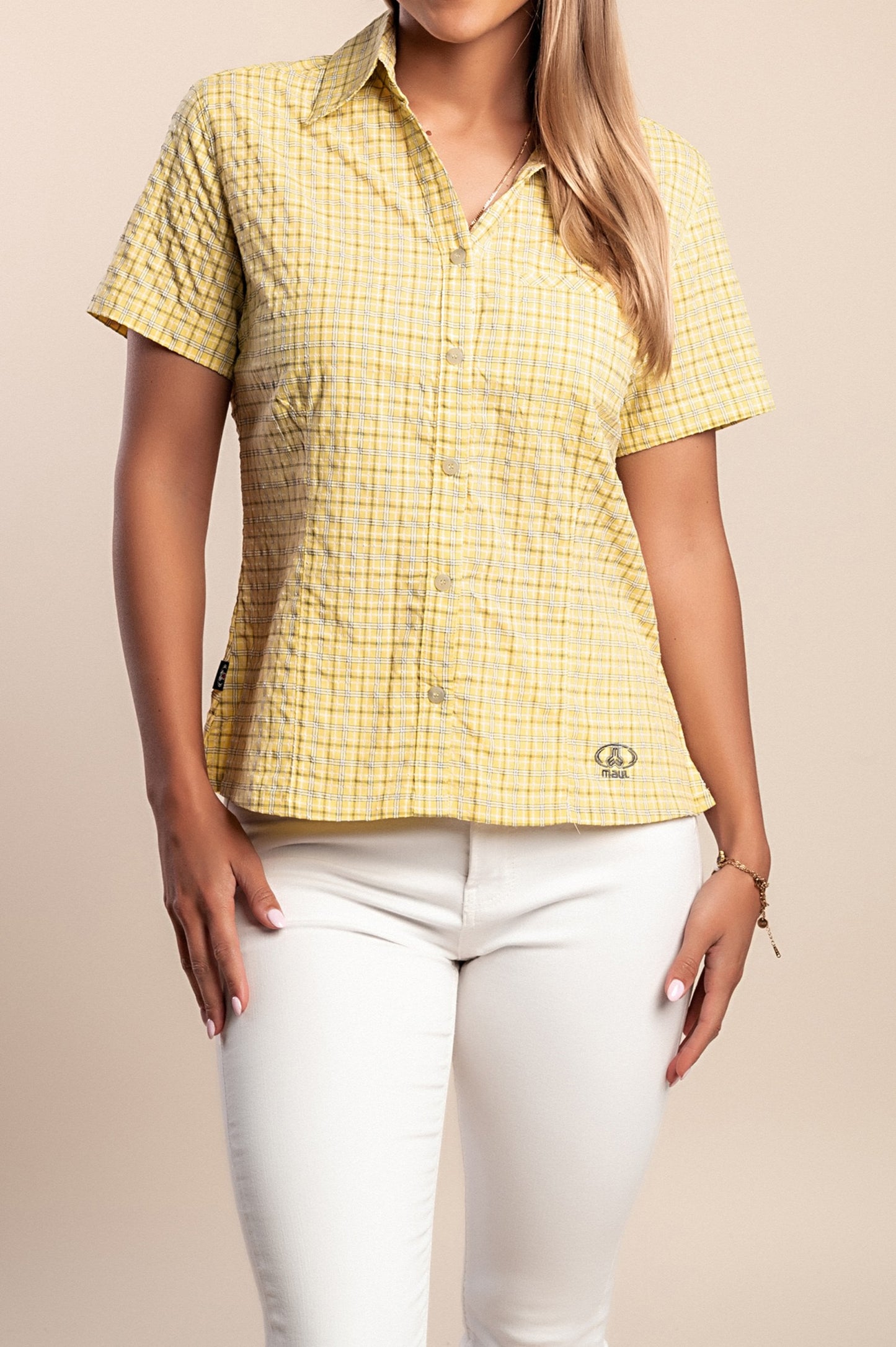 Camicia con stampa a quadri, gialla