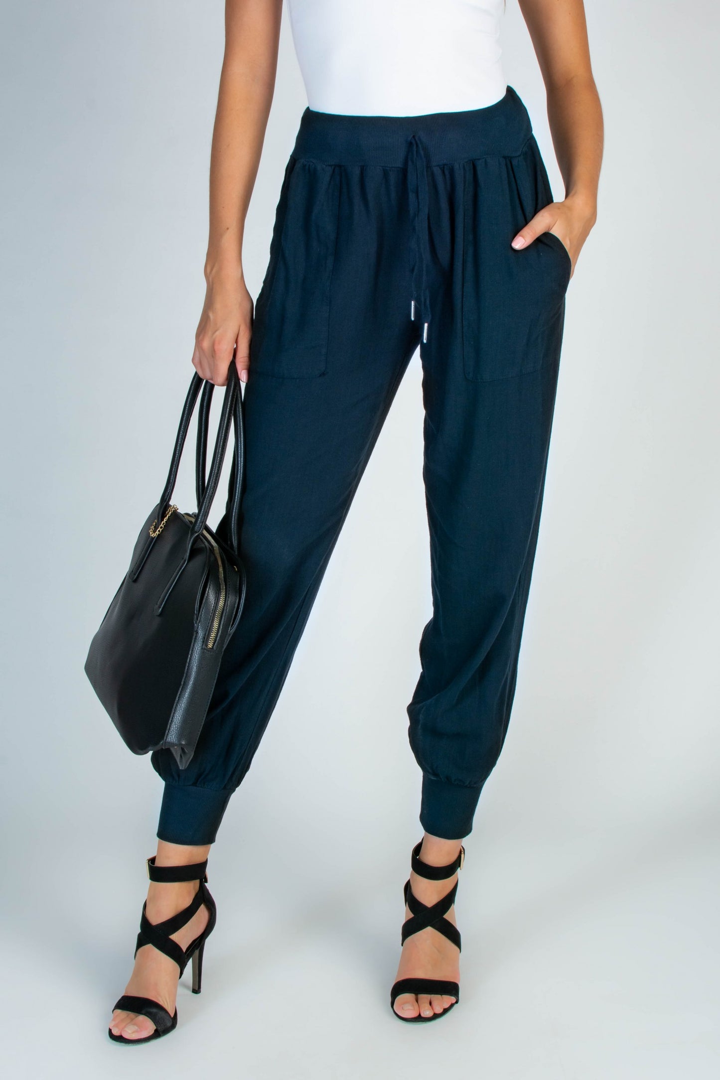 PANTALONI LUNGHI CON TASCHE ED ELASTICO IN VITA AMORY, BEIGE