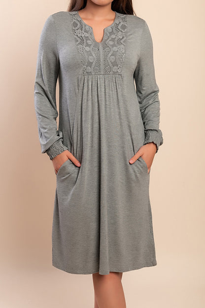 Abito midi con pizzo, grigio