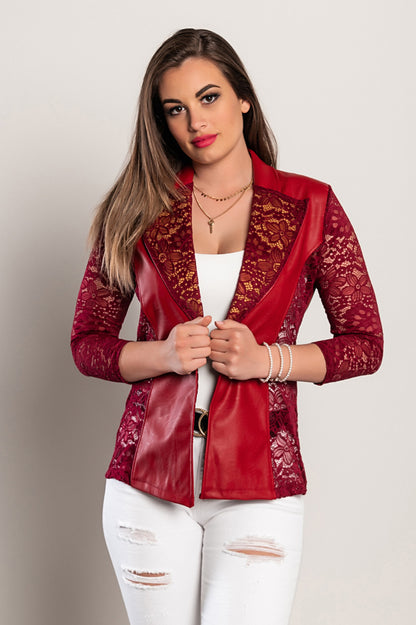 Blazer in ecopelle con inserti in pizzo traslucido Amalfi, nero