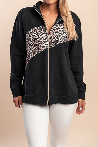 Felpa con zip in cotone, nera