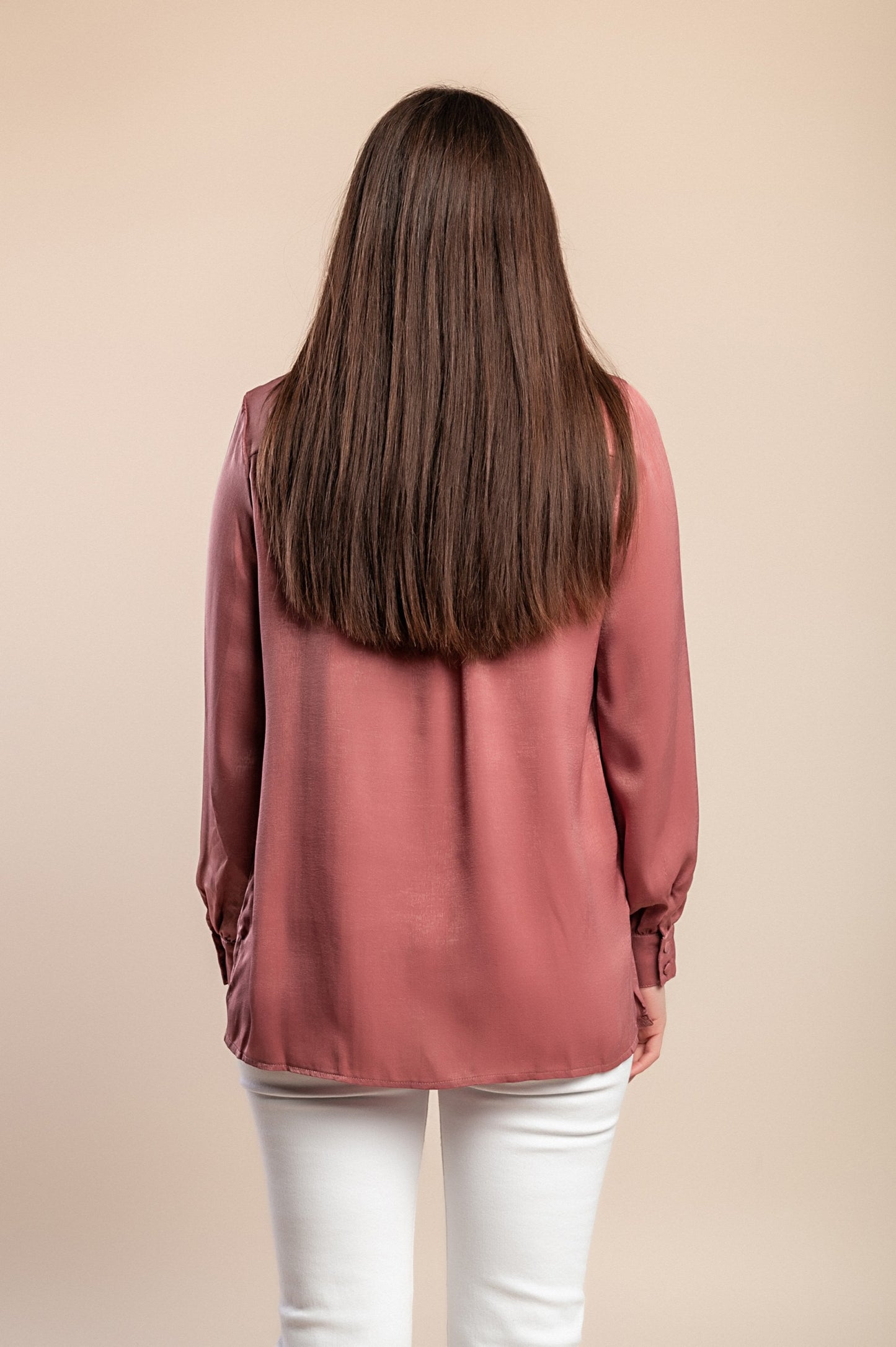 Camicetta taglie forti con fiocco, rosa antico