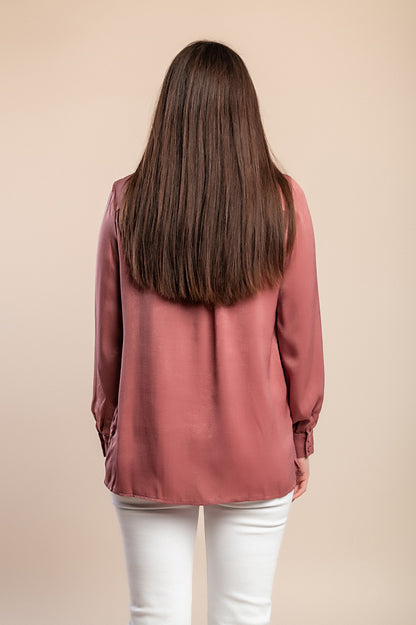 Camicetta taglie forti con fiocco, rosa antico