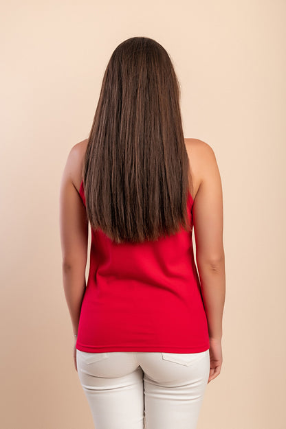 Top in cotone con spalline sottili, beige