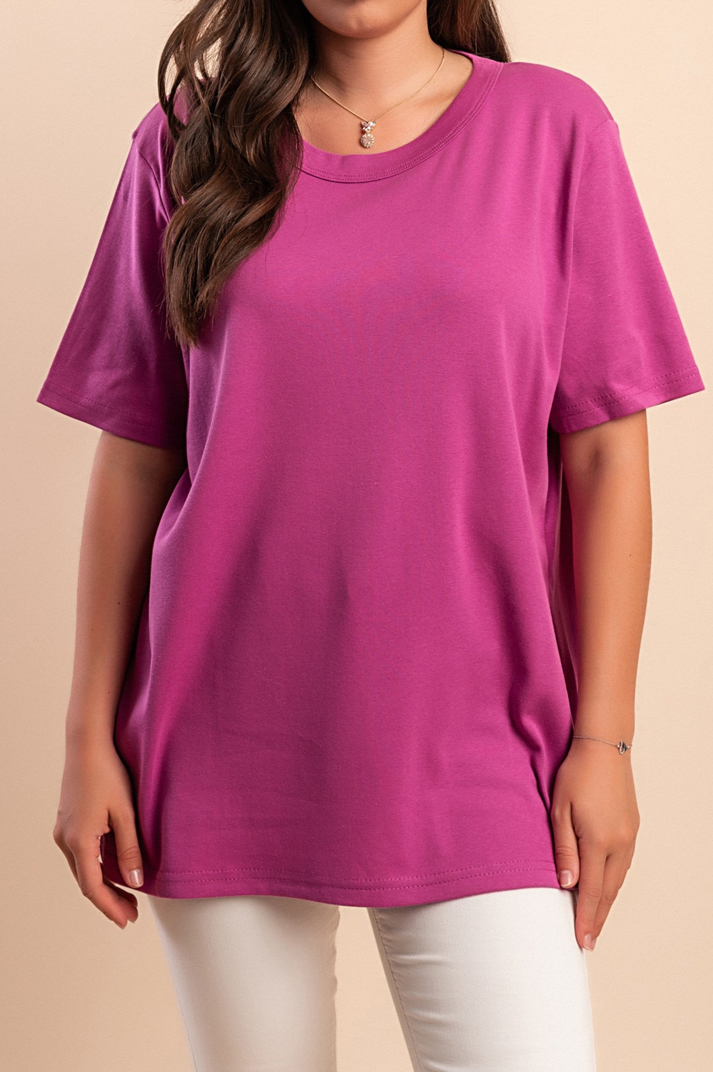 T-shirt in cotone con scollo rotondo, turchese