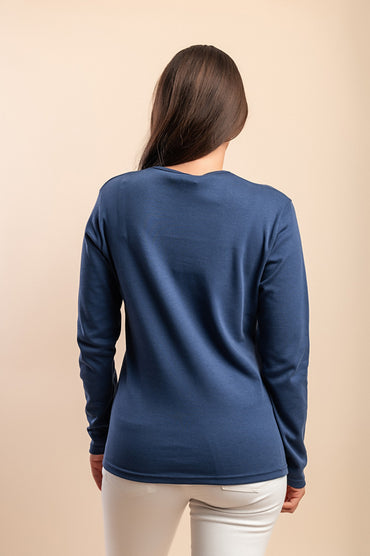 Maglia in cotone a maniche lunghe, blu