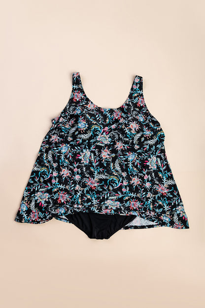 Costume da bagno taglie forti con stampa floreale, nero