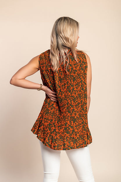 Camicetta plissettata taglie forti con stampa, arancione