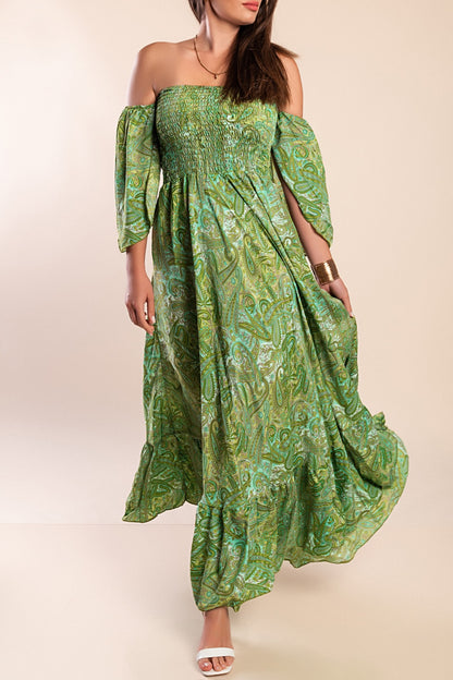 Abito maxi con stampa, multicolore