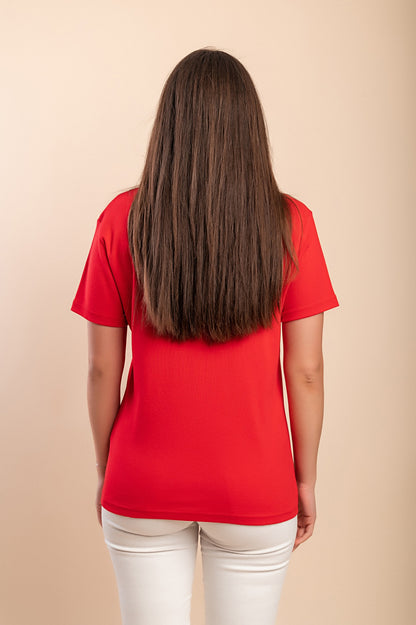 Maglietta in cotone con colletto, rossa