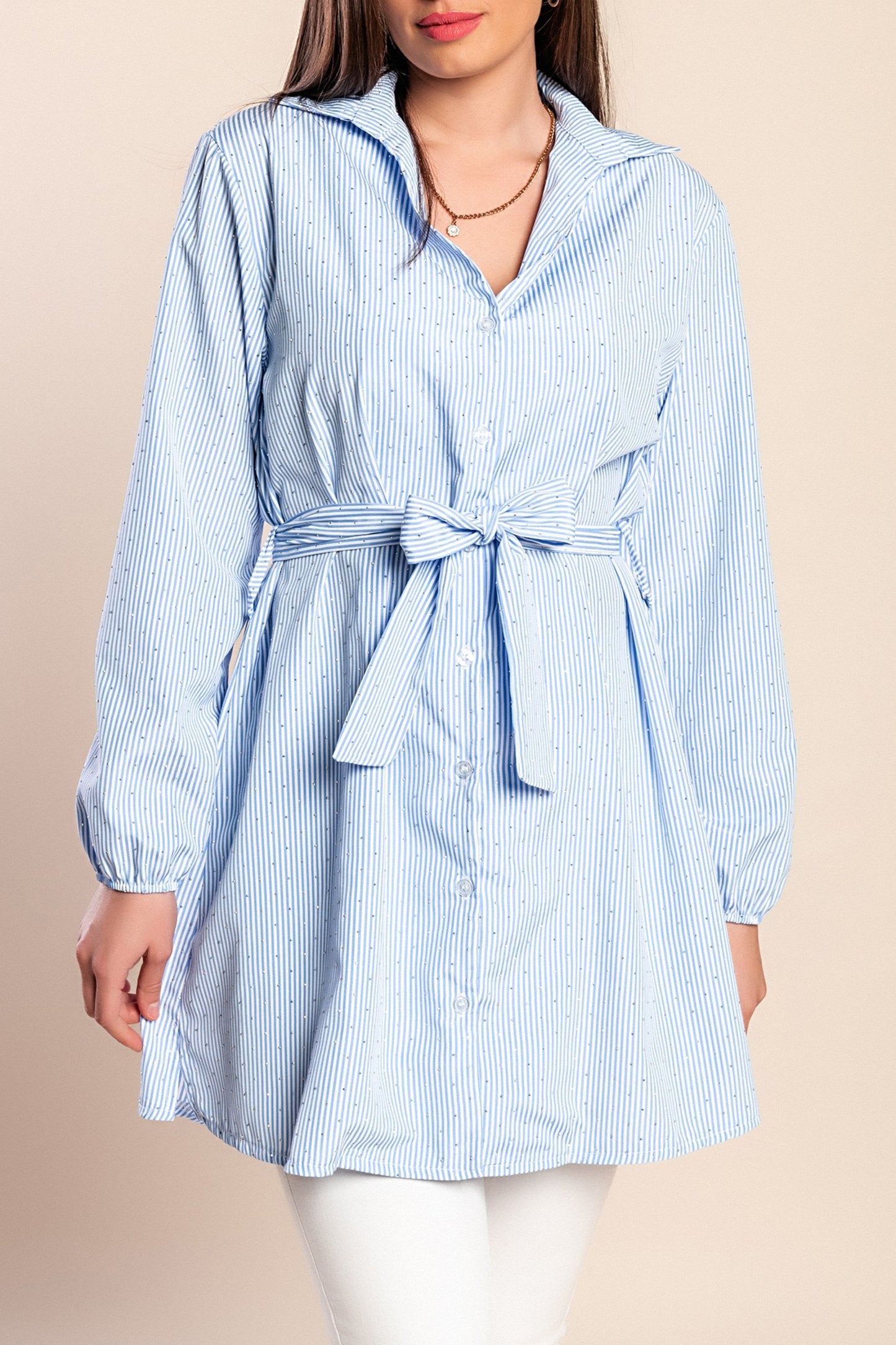 Camicia lunga a righe, blu