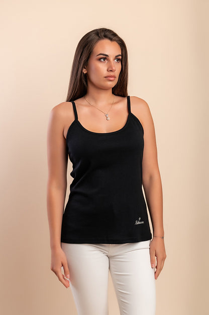 Top in cotone con spalline sottili, beige