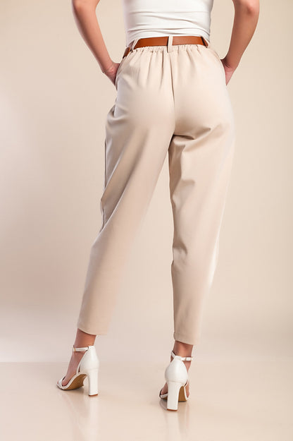 Pantaloni lunghi con cintura decorativa, beige