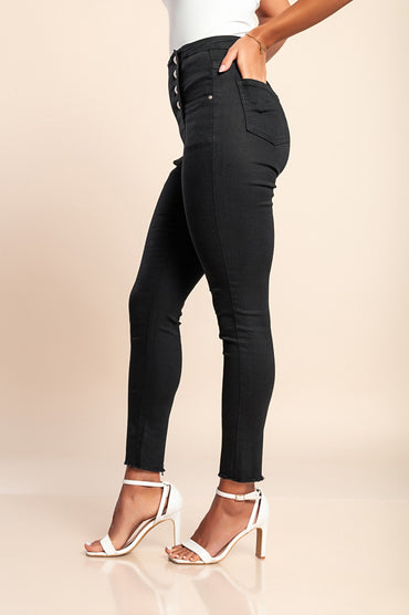 Jeans con bottoni decorativi, neri
