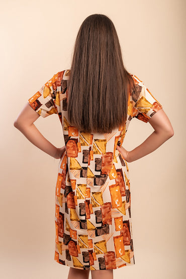 Abito midi con stampa, arancione