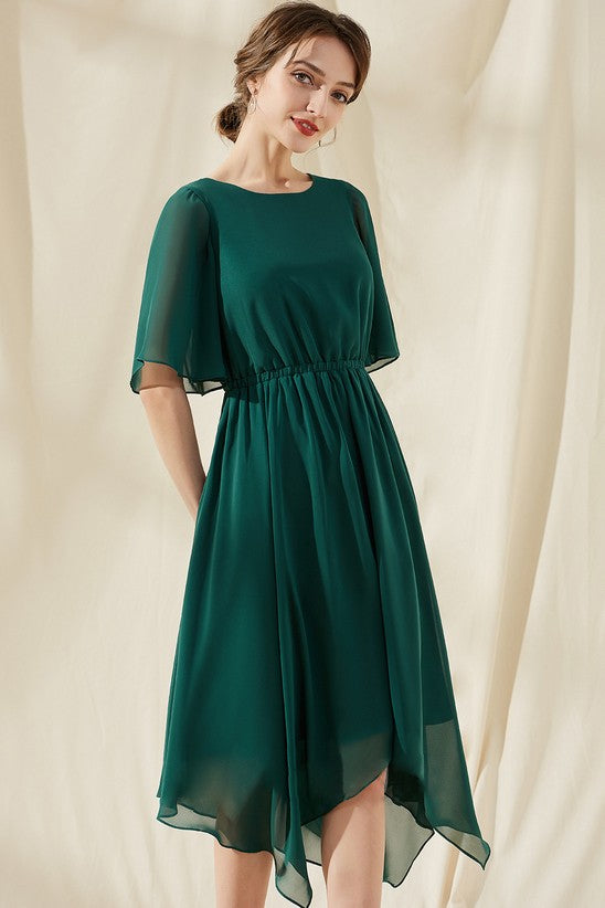 Abito midi lungo asimmetrico, verde scuro