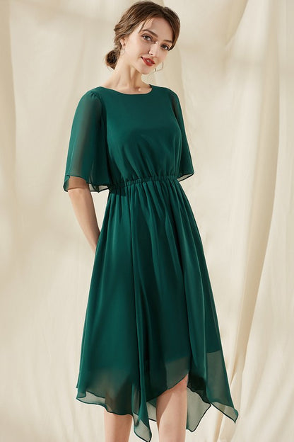 Abito midi lungo asimmetrico, verde scuro