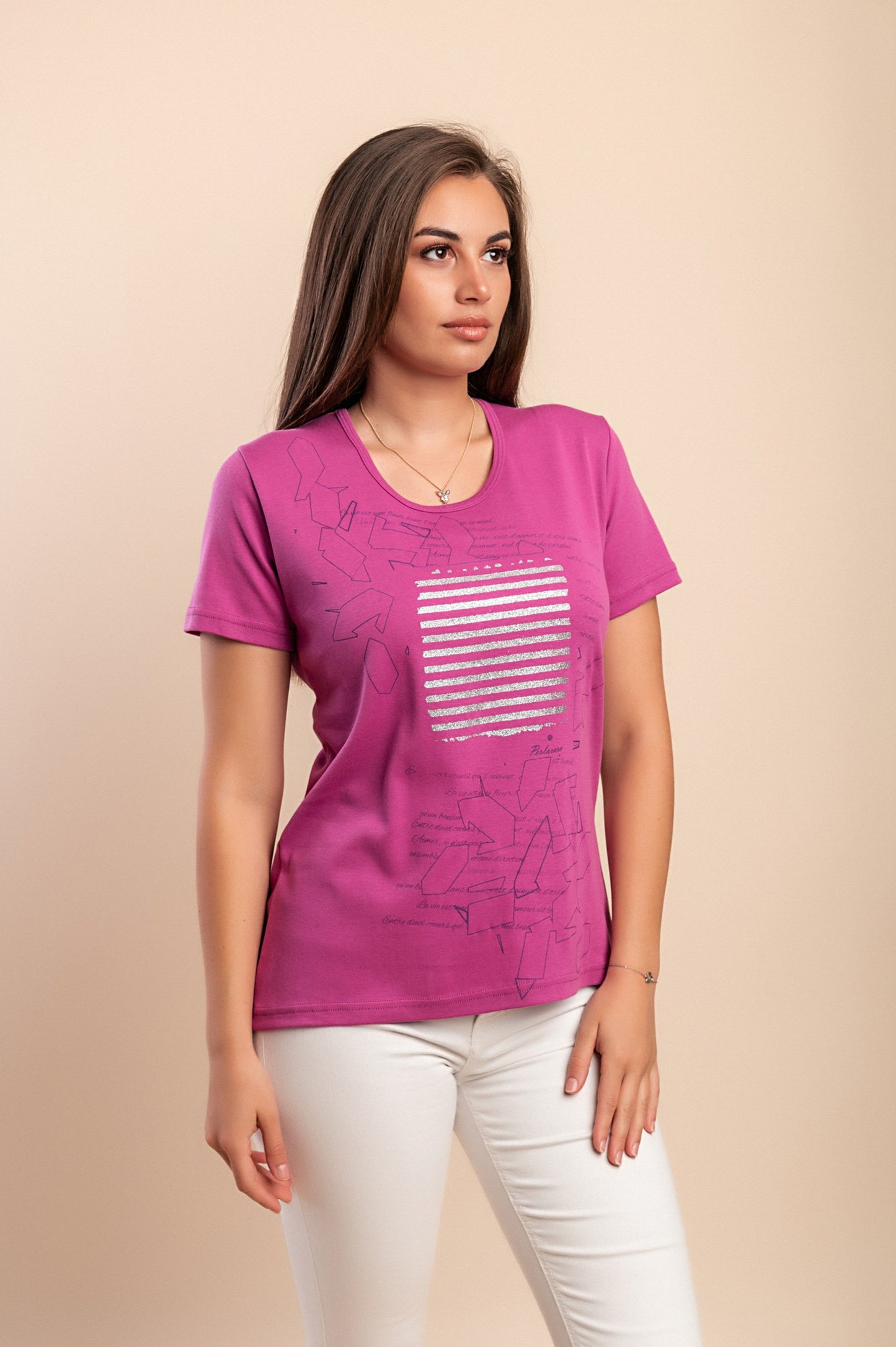 T-shirt in cotone con stampa, turchese