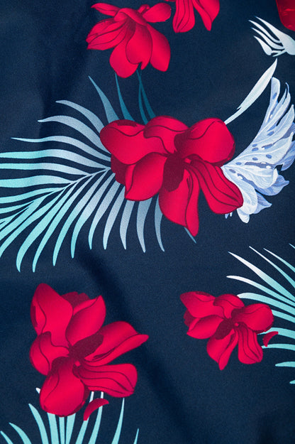 Costume intero taglie forti con stampa floreale, blu