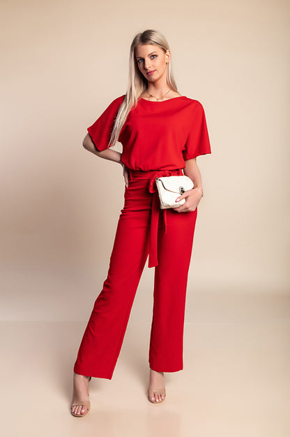 Tuta fashion con pantaloni lunghi ampi e maniche corte  Nelia, albicocca