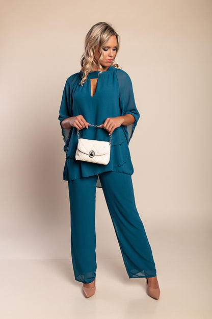 Elegante set tunica e pantaloni lunghi, blu scuro