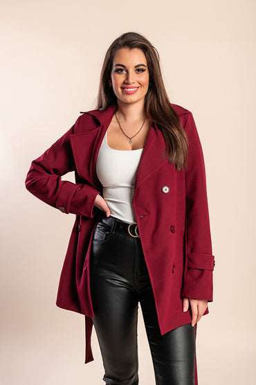 Elegante trench corto con bottoni, bordeaux
