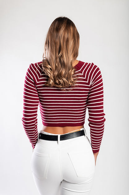 Maglietta lavorata a maglia con motivo a righe, verde scuro