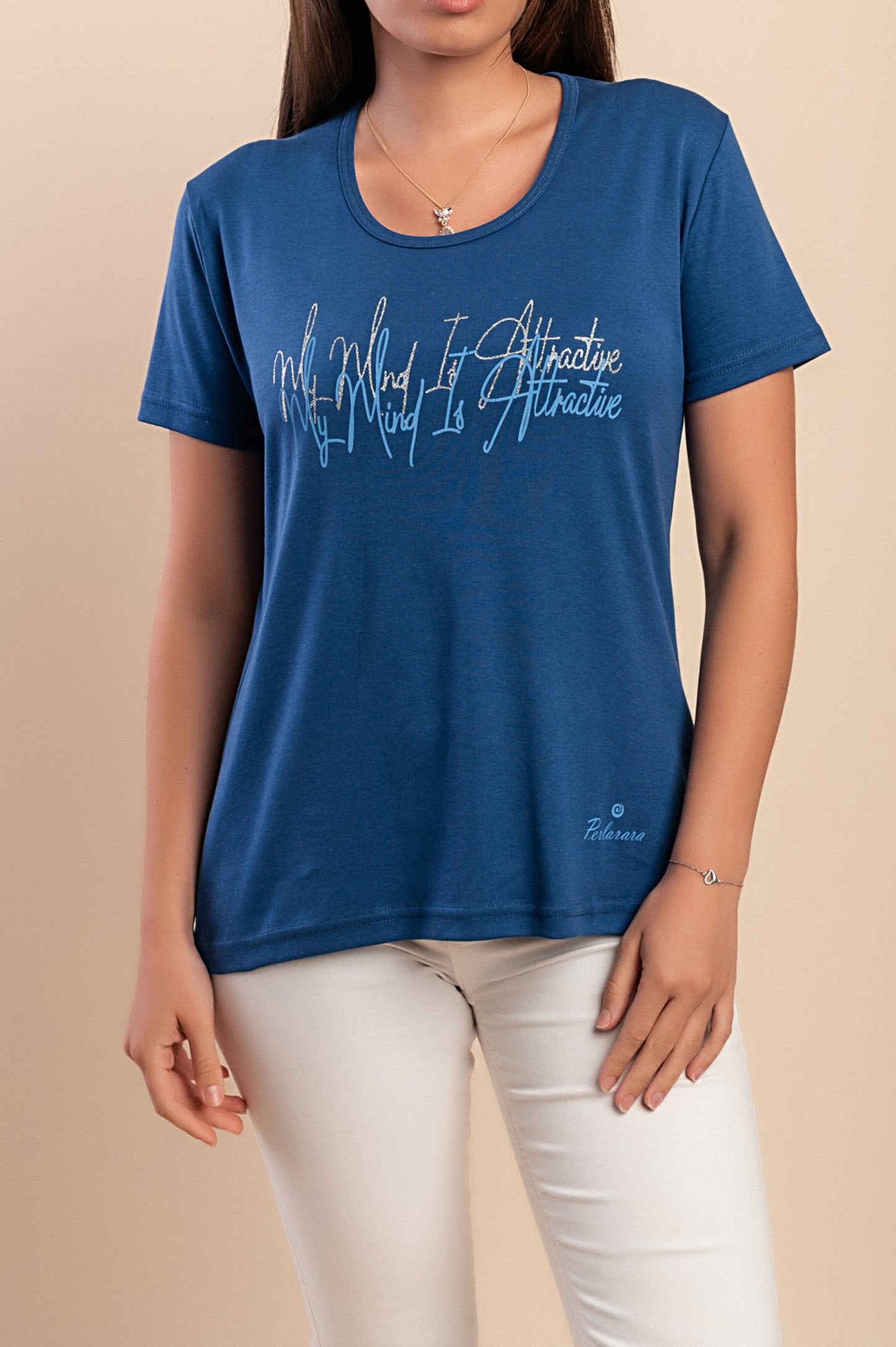 T-shirt in cotone con stampa, azzurra