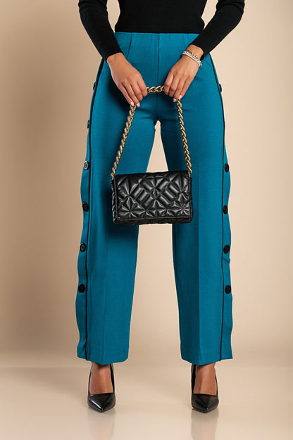 Pantaloni eleganti con bottoni, petrolio