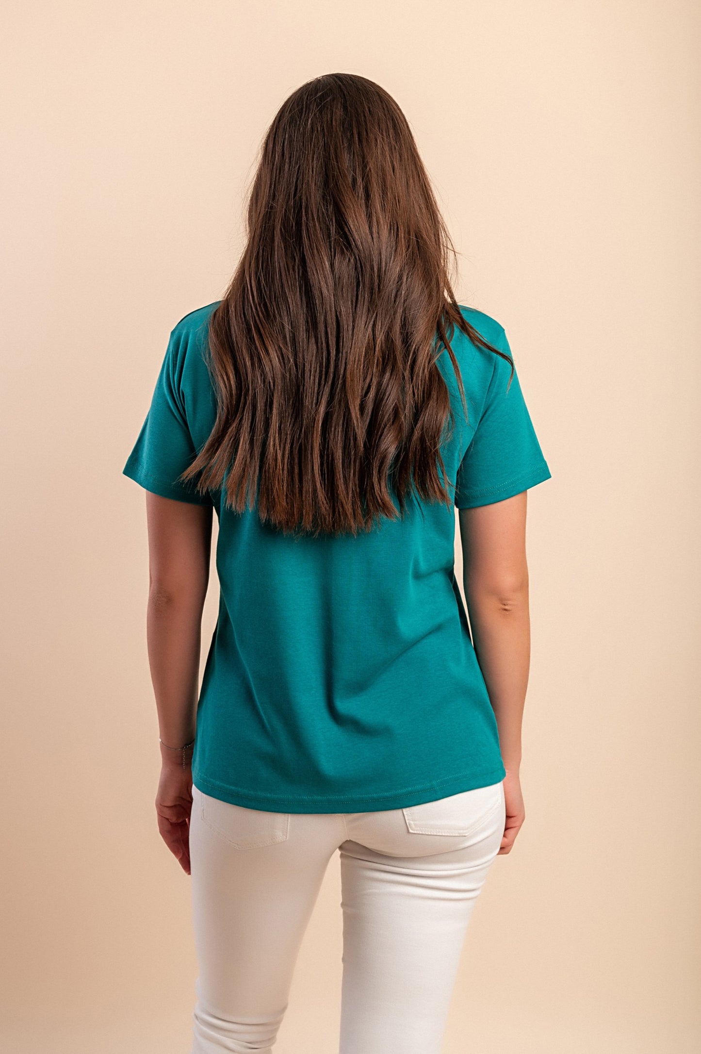 T-shirt in cotone con scollo rotondo, turchese