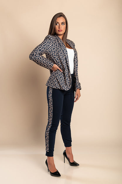Completo pantalone con blazer elegante con stampa geometrica Nunzia, beige
