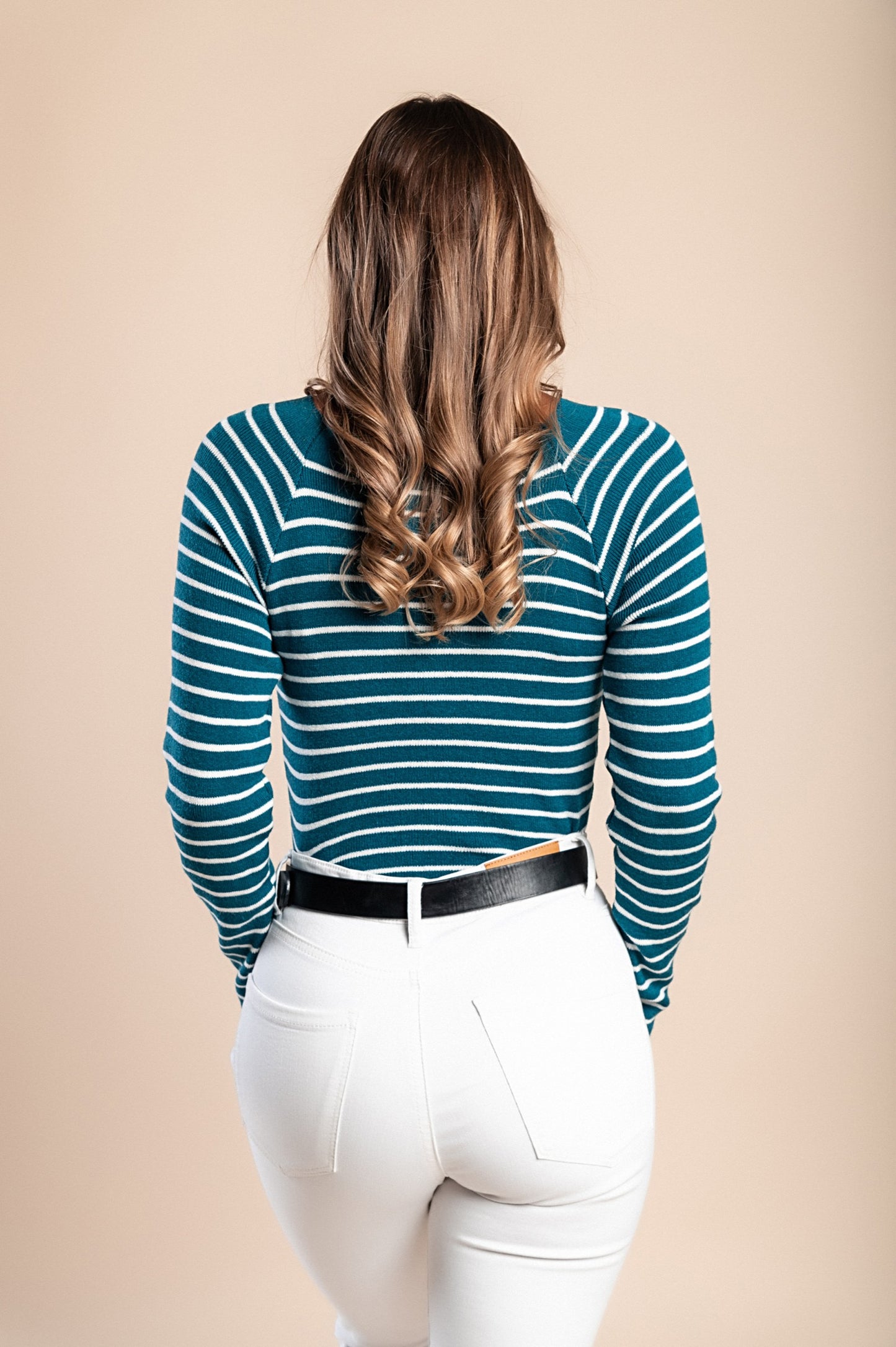 Maglietta lavorata a maglia con motivo a righe, verde scuro