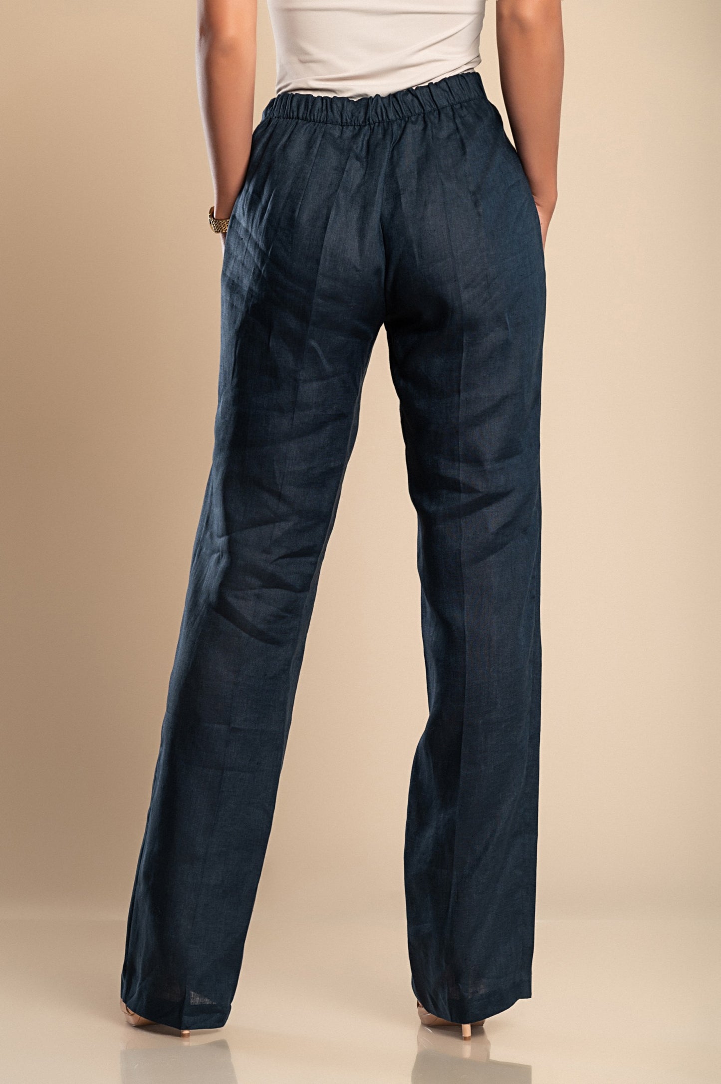 Pantaloni eleganti in lino, blu scuro