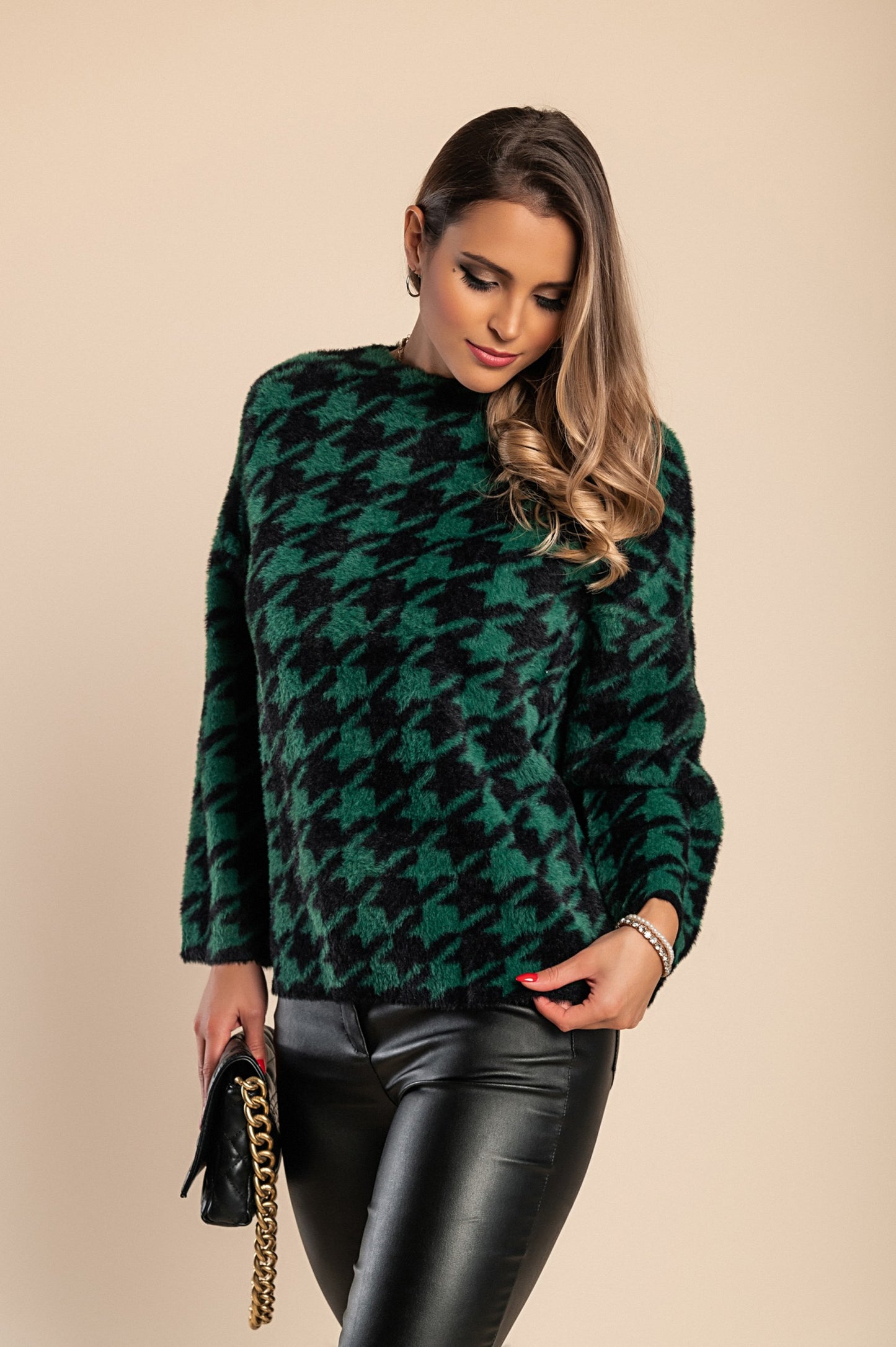 Maglia morbida con stampa pepita, verde