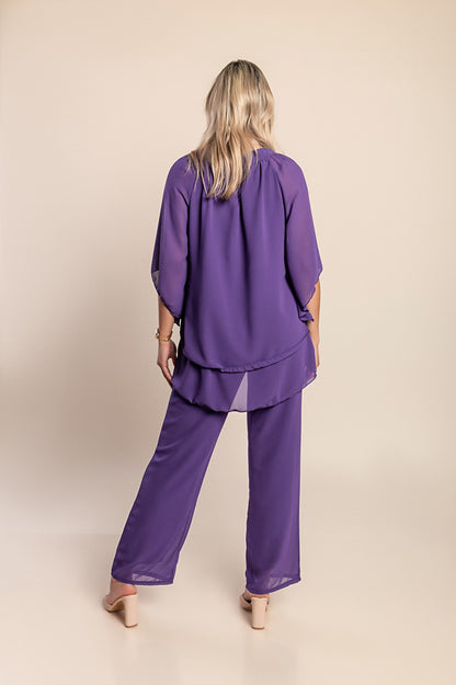 Elegante set tunica e pantaloni lunghi, blu scuro